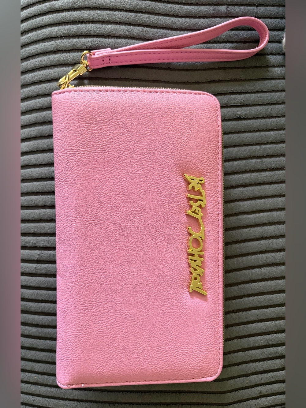Betsey Johnson Pink Zip-Around Wristlet with Gold Logo